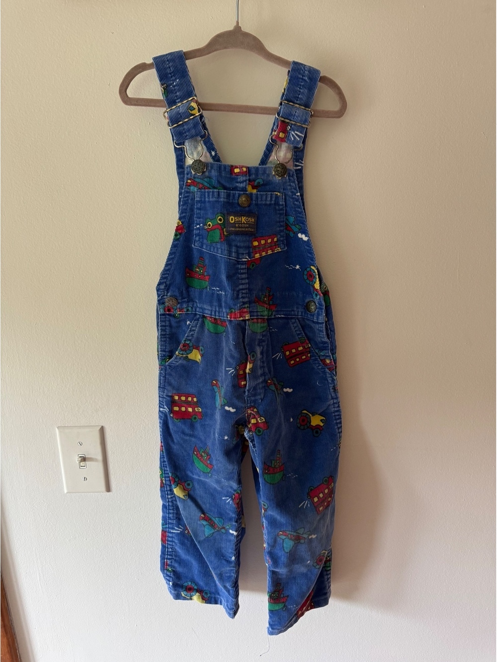 OshKosh 3T Vintage Made in USA Blue Corduroy Transportation Overalls